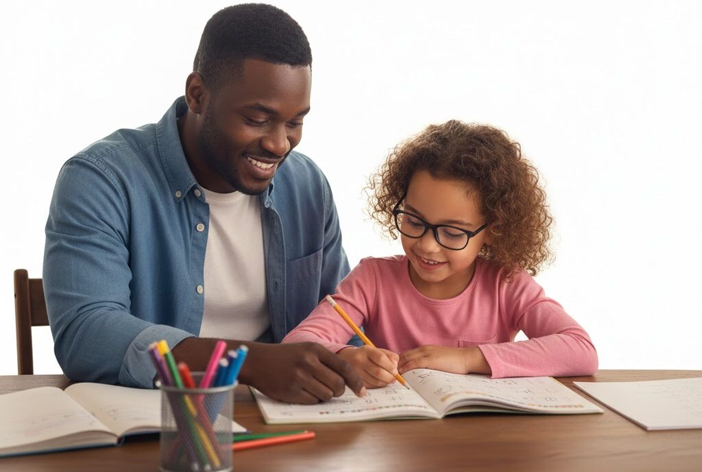 dad teaching daughter about childhood obesity