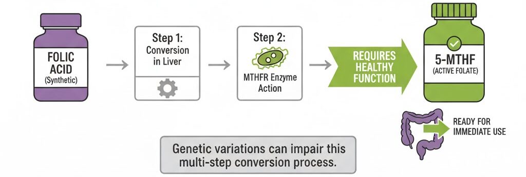 conversion of folic acid to useable 5-mthf